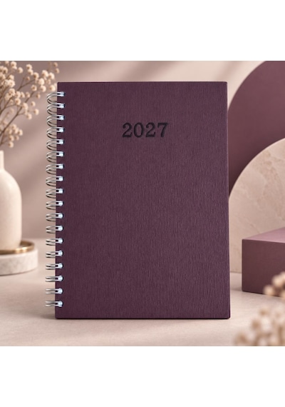 Lizy 2027 Günlük Spiralli Ajanda 17x24 Cm Thermo Deri Kapak Bordo
