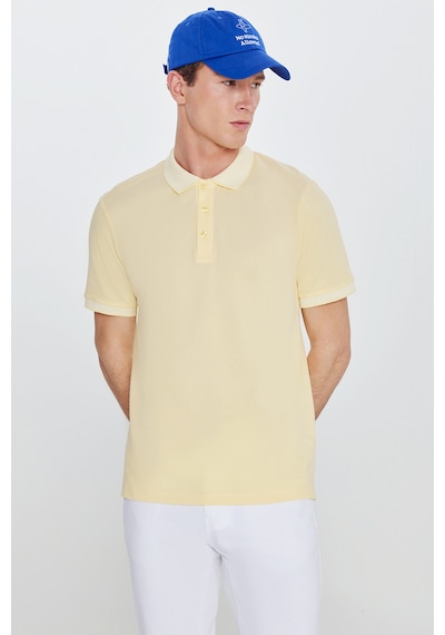 Ac&Co / Altınyıldız Classics 4A4820200047Sbzs Düğmeli Polo Yaka Cepsiz Slim Fit Erkek Tişört Sarı - Beyaz
