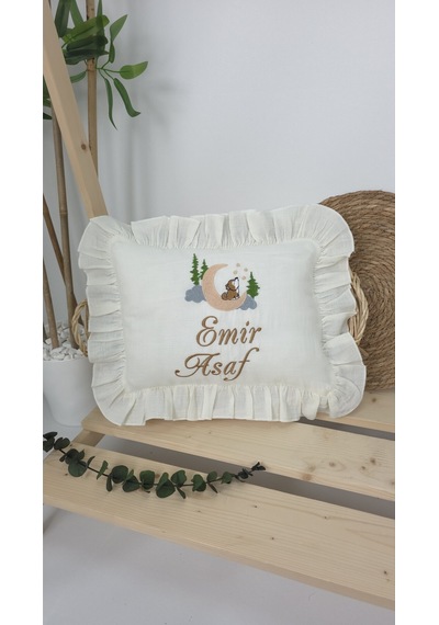 Gros Shop Müslin Yeni Doğan 4katlı Organik %100pamuk Kişiye Özgü Nakışlı Hastane Çıkış Seti Kurt Model-1 Ekru