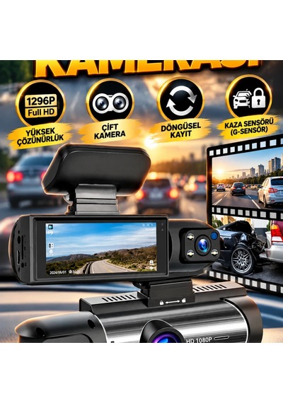 Black Box Traffic Recorder Çift Kameralı Araç Kamerası Ön Ve Arka Kameralı Full Hd 1296p