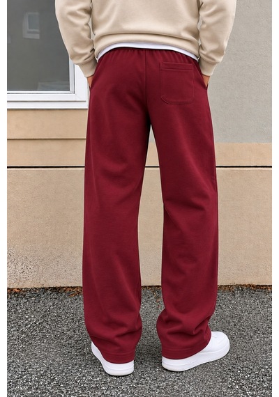 Tarz Cool Erkek Oversize Baggy Fit Eşofman Altı %100 Pamuk 3 İplik Şardonlu Bol Paça Rahat Kesim Bordo