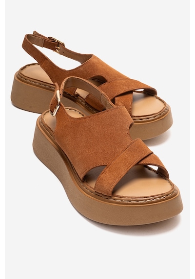 Luvishoes Vıen Taba Süet Hakiki Deri Kadın Sandalet Taba