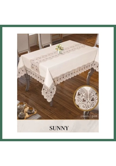 En-cag Sunny Model Krem-gold 160x220 Cm Parlak Keten Masa Örtüsü Tablecloth Modern Tasarım Bss