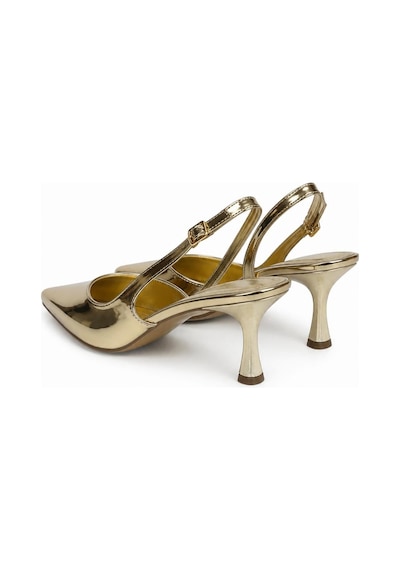 Asmi Shoes Kadın Siena Altın Rugan 7 Cm Topuklu Sivri Burun Arkası Açık Atkılı Ayakkabı