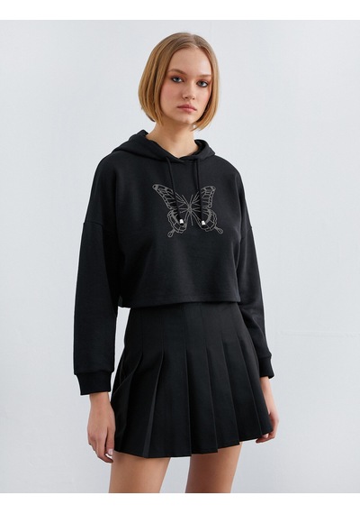 Koton Kapüşonlu İşlemeli Sweatshirt Siyah 2sak10143ek