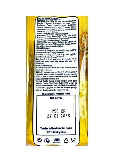 Sütlü Muz Sıcak Içeçek Tozu 250gr Diğer