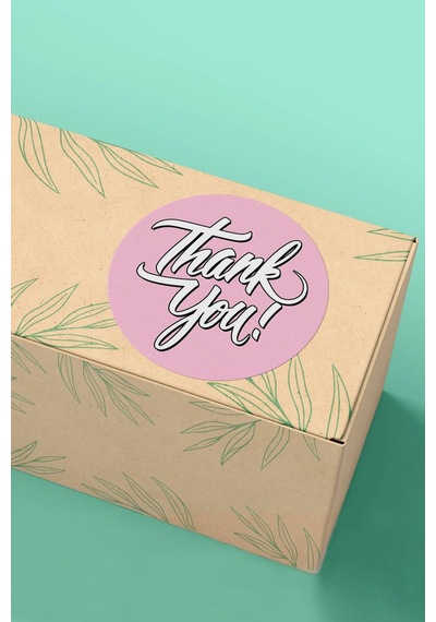 Açık Pembe Thank You Kargo Sticker 3x3cm St2166 Çok Renkli