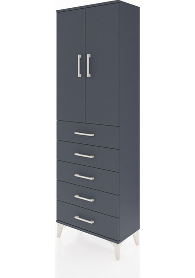 Arges Dolap Tek Raflı 5 Çekmeceli Tek Askılı 60x30x182 Antras... Antrasit