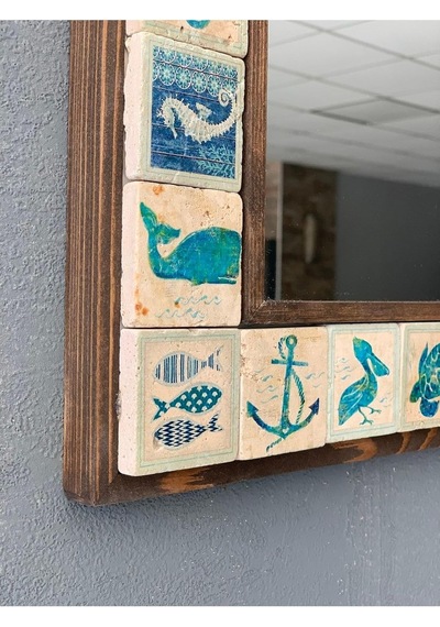 Oscar Stone Decor Oscar Stone Ahşap Çerçeveli Mozaik Doğaltaş Ayna 33 Cm X 33 Cm Balkon Aynası Ayn-023 Diğer