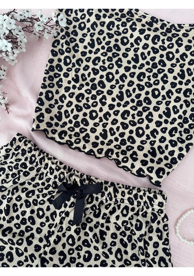 Mh Moony Homewears 2'li Rerere Yazlık Yumuşacık Şortlu Pijama Takımı Siyah Kahve