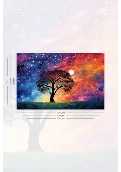 Kozmik Renkli Ağaç Desenli Duvar Halısı Duvar Örtüsü Tapestry Süet Dokulu Kumaş