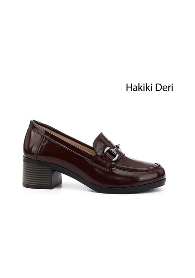 Gönderi(R) Gönderi R Bordo Rugan Kısa Kalın Topuklu Hakiki Deri Ayakkabı Bordo Rugan