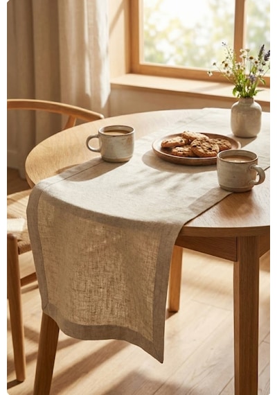 Lınen Organik Ham Keten Runner Naturel 40 X 110 Cm Bej