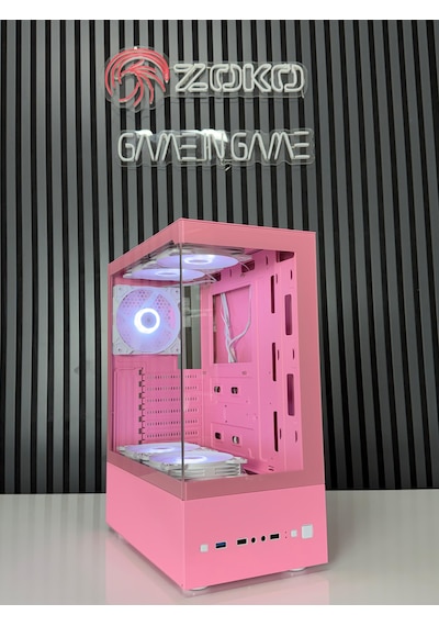Zoko Smıle Pembe 5x12cm Argb Fanlı Temper Camlı Atx Gaming Kasa