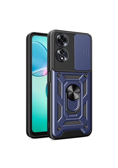 Oppo A60 Kılıf Lens Standlı Yüzüklü Kamera Sürgülü Zırhlı Kapak