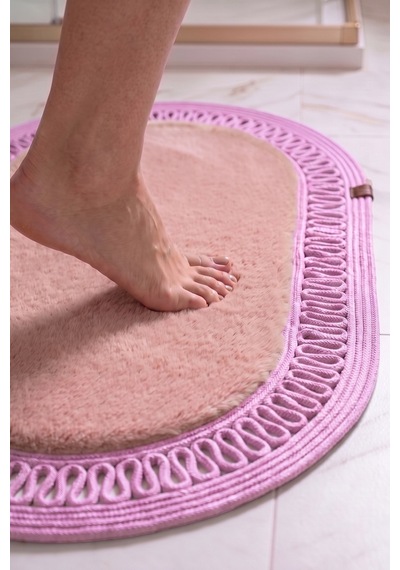 Banyo Paspası Takımı 60x100+40x60 Cm İç Trikot Pembe & Pembe