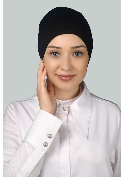 Altobeh Hazır Pratik Geçmeli Uzun Boru Tesettür Bonesi - Siyah