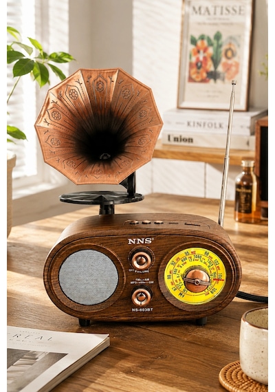 Nns Ns-803bt Kahverengi Retro Radyo Bluetooth Hoparlör Usb Tf Kart Şarjlı Nostaljik Radyo