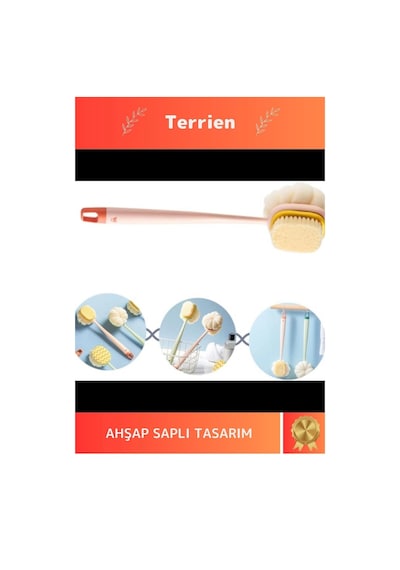 Home Serisi Kullanışlı Ahşap Saplı Pratik Şık Çift Taraflı Banyo Cilt Bakımı Duş Fırçası Ve Süngeri Çok Renkli