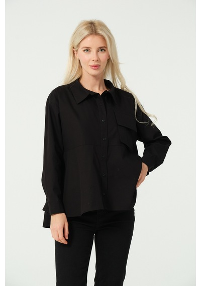 S'amore Clothing Cep Detay Polo Yaka Gömlek Siyah