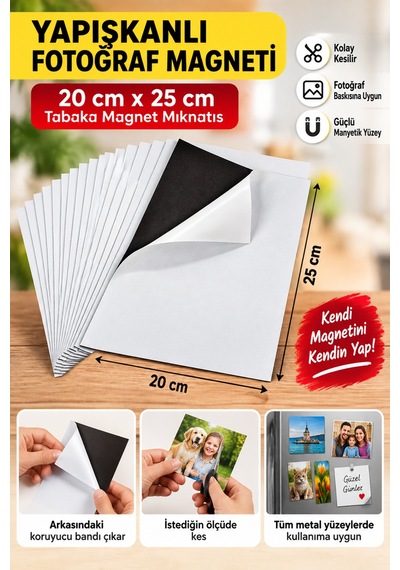 Yapışkanlı Fotoğraf Magneti 20x25 Cm Tabaka Mıknatıs Kesilebilir Magnet