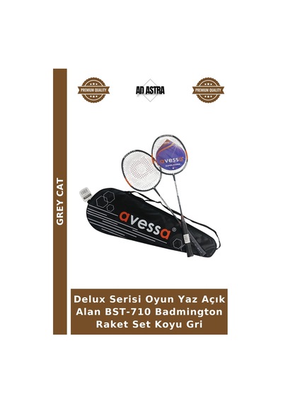 Delux Serisi Oyun Yaz Açık Alan Bst-710 Badmington Raket Set Koyu Gri