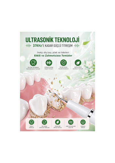 Diş Etitemizleme 500mah Bataryalı, 5x Temizleme Modlu Ultrasonik Akıllı Diş Temizleme Cihazı