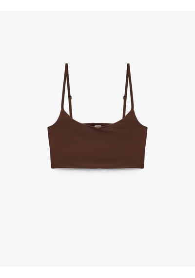 Koton Skinny Dikişsiz İnce Askılı Yarım Atlet Koyu Kahverengi 5slk10167mk Koyu Kahve