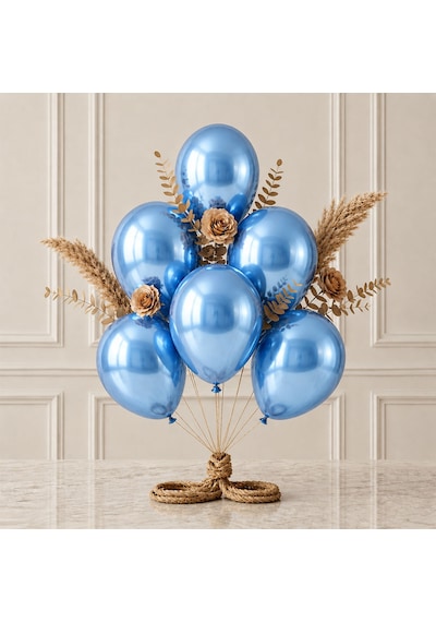 Mavi Renk Lateks Metalik Balon 30 Cm - 6 Adet