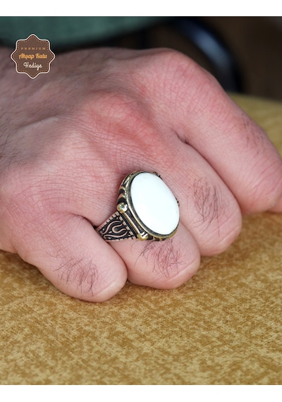 Lale Motifli Orijinal Fil Dişi Taşlı Erkek Gümüş Yüzük 201025428