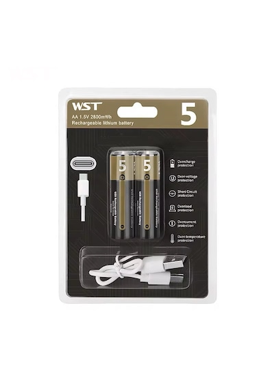 Usb Type-c Girişli Şarjlı Aa Lityum Pil 1.5v Sabit Çıkış 3200mwh 5'li Paket - 10 Adet
