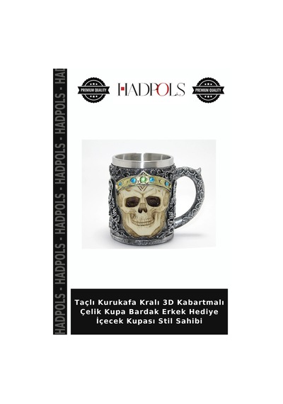 Taçlı Kurukafa Kralı 3d Kabartmalı Çelik Kupa Bardak Erkek Hediye İçecek Kupası Stil Sahibi Diğer