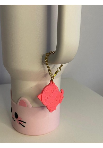 Sevimli Kedi Quencher Termos Bardak Aksesuarı Zincirli Dekoratif Süs Pembe