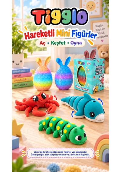 Tigglo Sürpriz Yumurta 3 Farklı Hareketli Mini Hayvan Figürü İçeren Oyuncak Seti