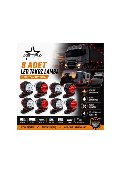 Mini Takoz Köşe Aydınlatma Led Lamba Küçük 12 V-24 V 8 Adet Kırmızı - Beyaz