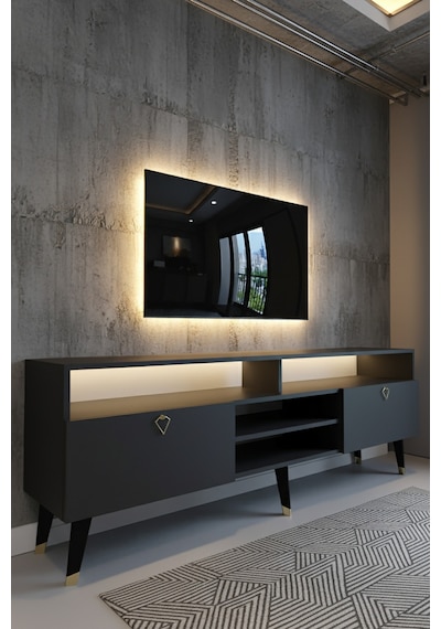 Resital Ledli Tv Sehpası - Led Işıklı - Gold Antrasit - Gl9030-4