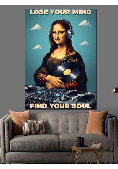 Ahşap Tablo Kulaklıklı Mona Lisa Dj