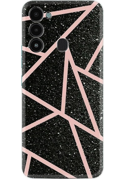 Tecno Spark 8C Kılıf Resimli Silikon Pembe Şeritli Mermer 1312