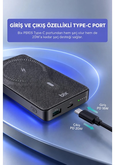 Exenar - Siyah - 10000mah Standlı Pd20w Type-c - Usb-a Scp22.5w - 15w Kablosuz Hızlı Şarj Led Göstergeli Powerbank