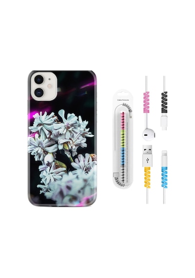 Apple Uyumlu iPhone 11 Kılıf Kablo Koruyuculu Beyaz Çiçekler 1888