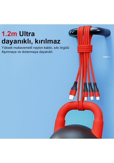 3'ü 1 Arada Cep Telefonu Veri Kablosu 6a Cep Telefonu Şarj Kablosu Red
