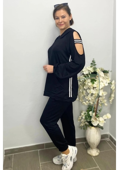 Mia Butik Kadın Siyah Kol Detaylı Eşortman Takım Siyah