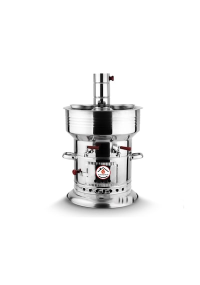 12 Litre Paslanmaz Metal Odunlu Kömürlü Çay Semaveri Büyük Çift Musluklu Demlik Hediyeli Semaver 12
