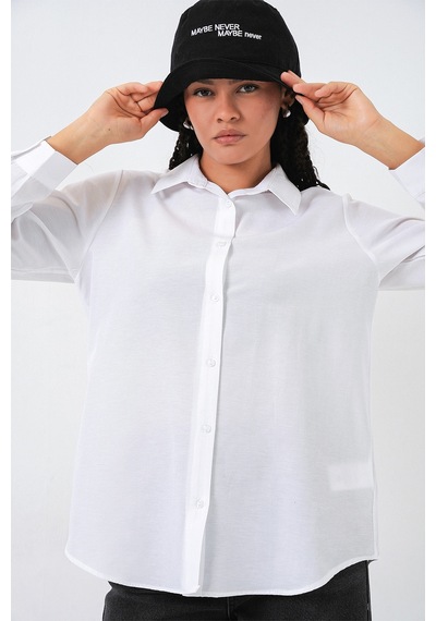 Bigdart Kadın Oversize Basic Gömlek 20349 - Beyaz