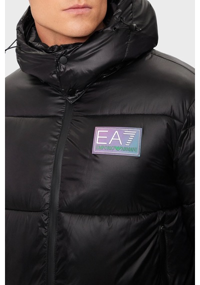 EA7 Logolu Kapitoneli Regular Fit Kapüşonlu Şişme Mont Erkek MONT 6DPB71 PN2MZ 1200 Siyah