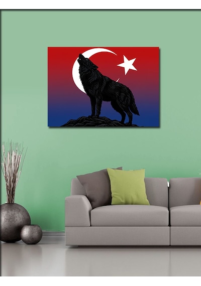 Kanvas Tablo Türk Bayrağı Ve Kurt