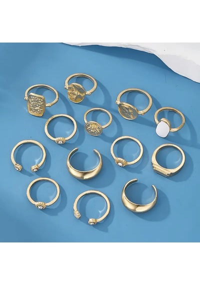 Girift Vintage Ydora 3 Adet Gold Yüzük Seti Altın