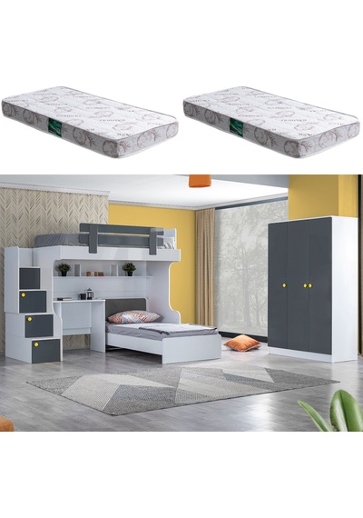 Ranza, Metris Ranza Karyola Masa 3 Kapaklı Dolap 2 Adet Comfort Yatak 90 X 190 CM Ranza, Metris Ranza Karyola Masa 3 Kapaklı Dolap 2 Adet Comfort Yatak 90 X 190 CM