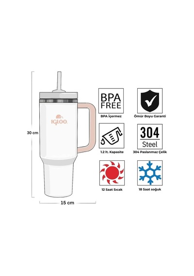 İgloo Stadler Thermo-mug 1.2 Litre Pipetli Termos Bardak Beyaz/somon Beyaz - Somon