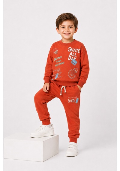 Ahengim Erkek Çocuk Kaykay Baskılı Sweatshirt Eşofman Altı 2 Li Takım 1-4 Yaş Ak115 Turuncu Ahengim Erkek Çocuk Kaykay Baskılı Sweatshirt Eşofman Altı 2 Li Takım 1-4 Yaş Ak115 Turuncu
